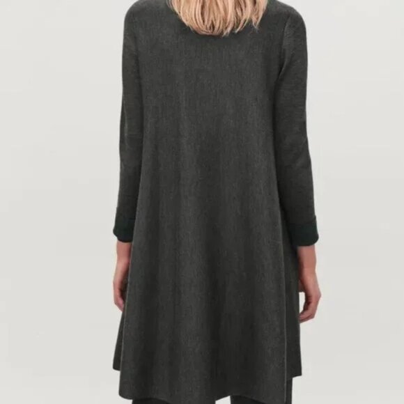 COS Gray/Emerald Green Double-Faced Merino Wool Cotton A-Line Knit Casual Dress - Picture 5 of 16